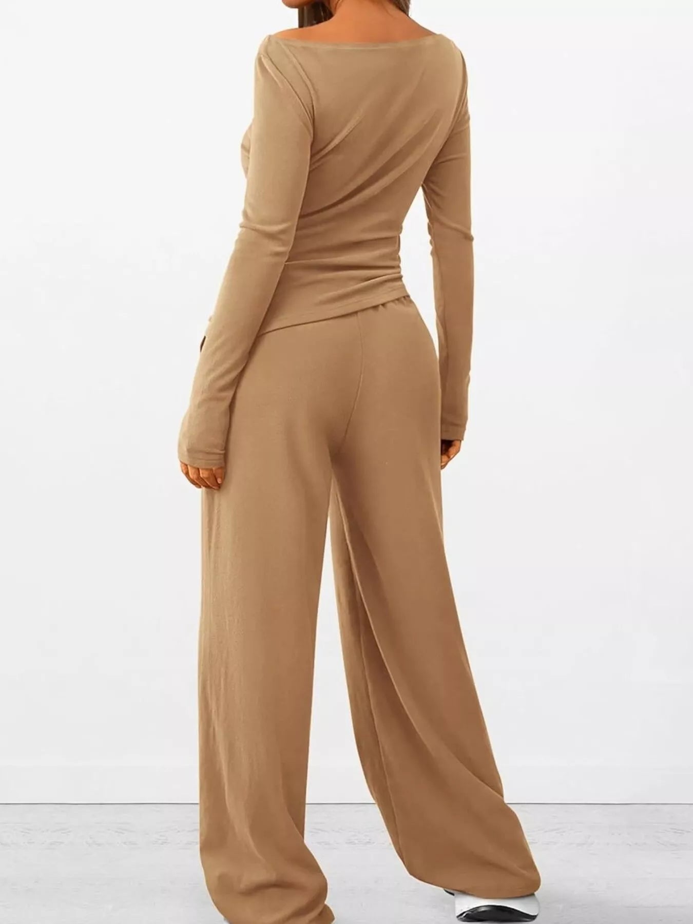 Long Sleeve Top and Wide Leg Pants Set -
