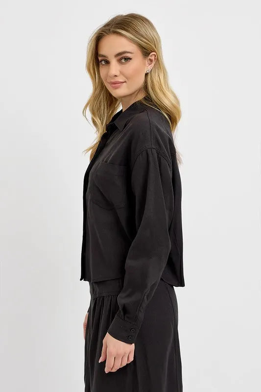 Button Down Long Sleeve Shirt - Black