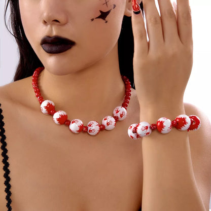 Halloween Necklace and Bracelet Jewelry Set - Red One Size