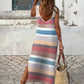 Slit Striped Round Neck Sleeveless Dress | AdoreStarr
