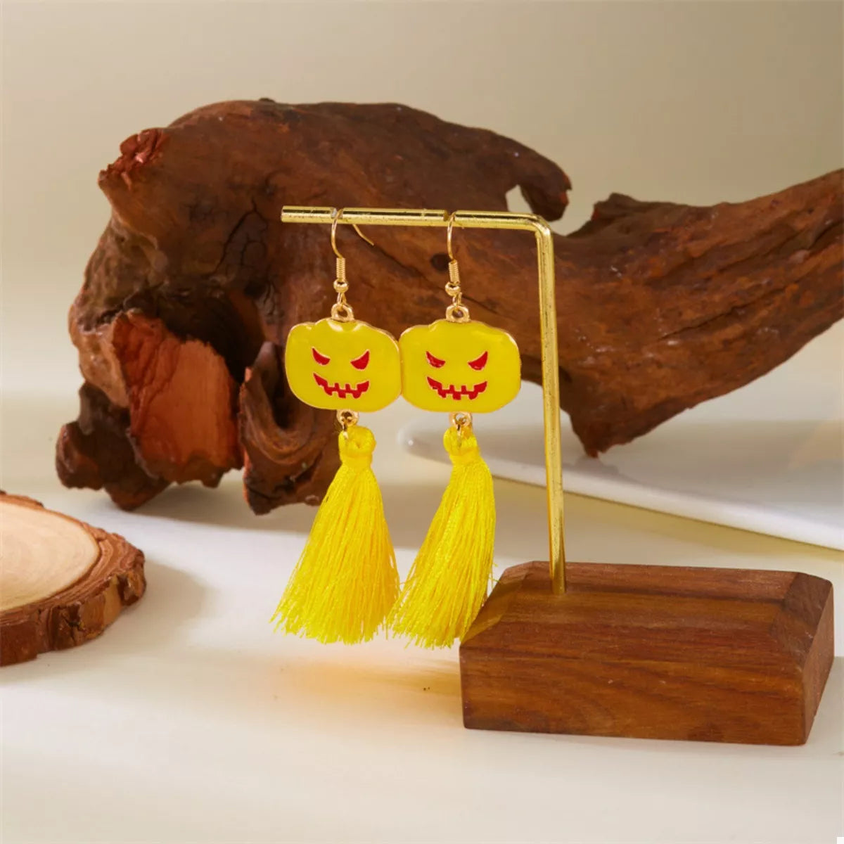 Ghost and Pumpkin Dangle Earrings - Pumpkin Tassel One Size