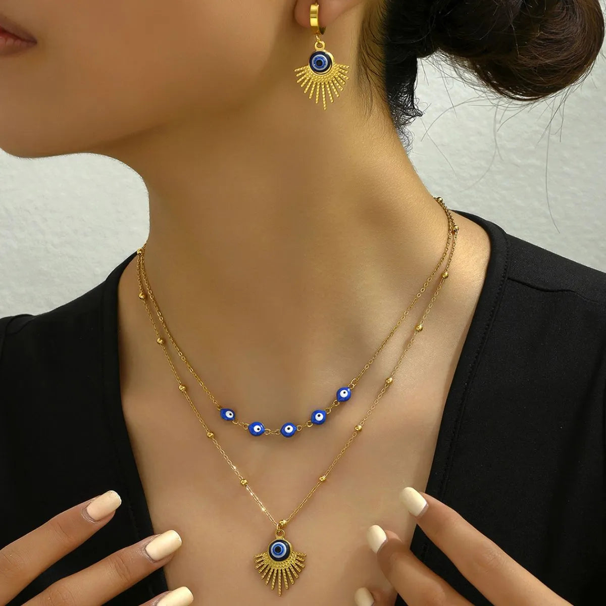 Stainless Steel Resin Necklace and Earrings Jewelry Set - Gold One Size