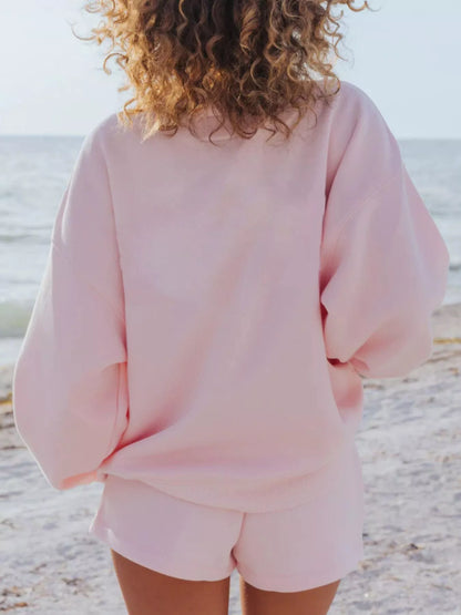 Relaxed Fit Round Neck Sweatshirt and Shorts Set -