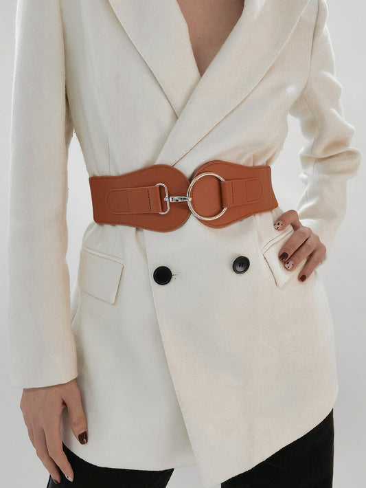 PU Elastic Wide Belt - Caramel One Size