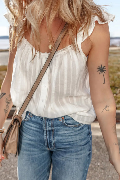 Lace Detail Buttoned Loose Fit Tank Top -