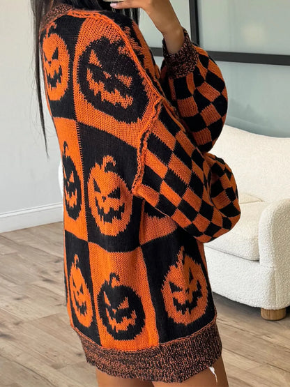 Exposed Seam Pumpkin Round Neck Sweater - Ochre