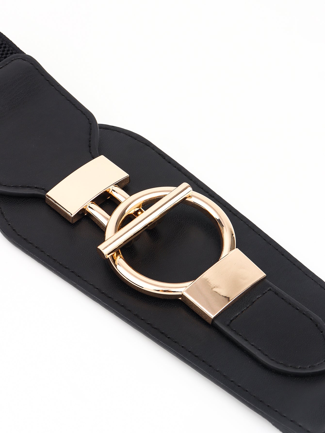 PU Elastic Wide Belt with Alloy Buckle -