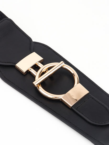 PU Elastic Wide Belt with Alloy Buckle -