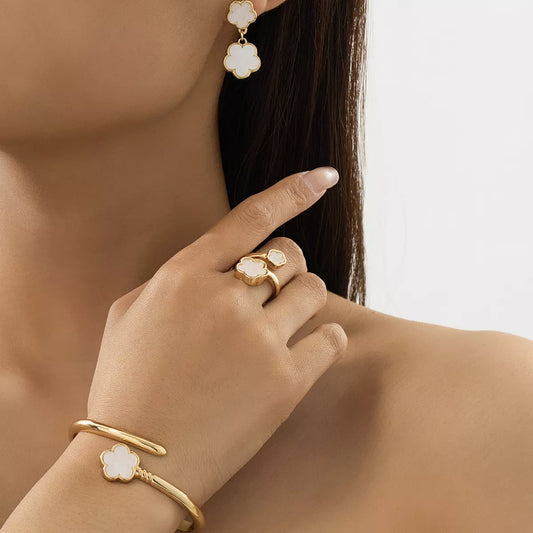 Flower Jewelry Set - Gold One Size