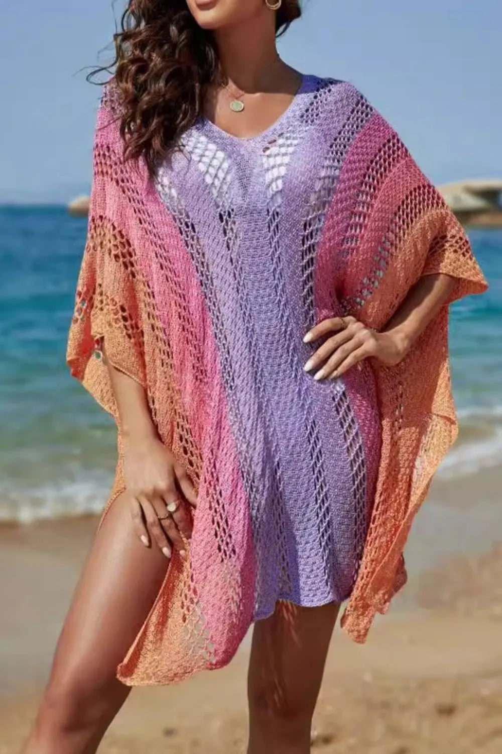 Rainbow Gradient Crochet Cover-Up - Multicolor One Size
