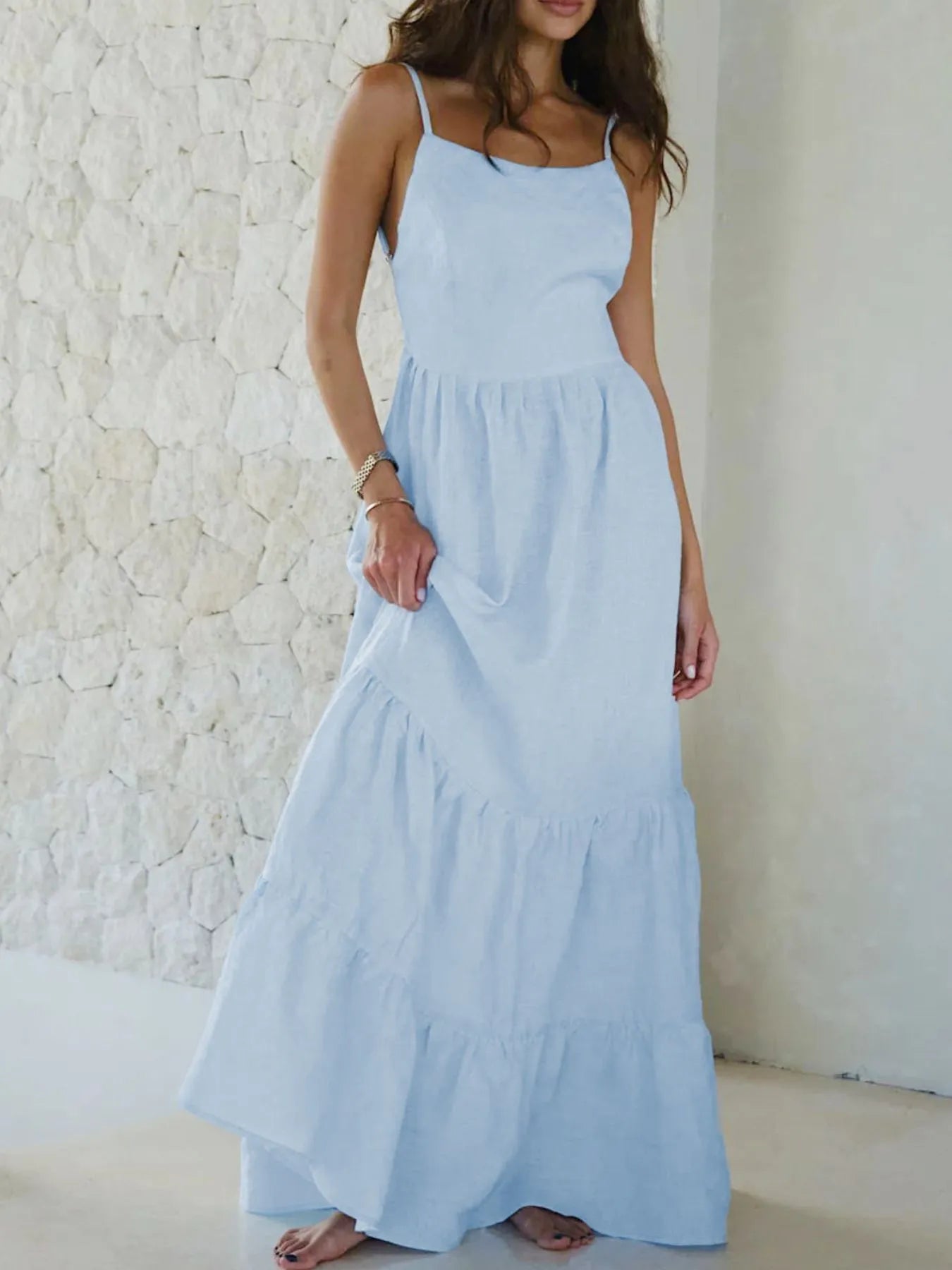 Tiered Maxi Cami Dress - Sky Blue