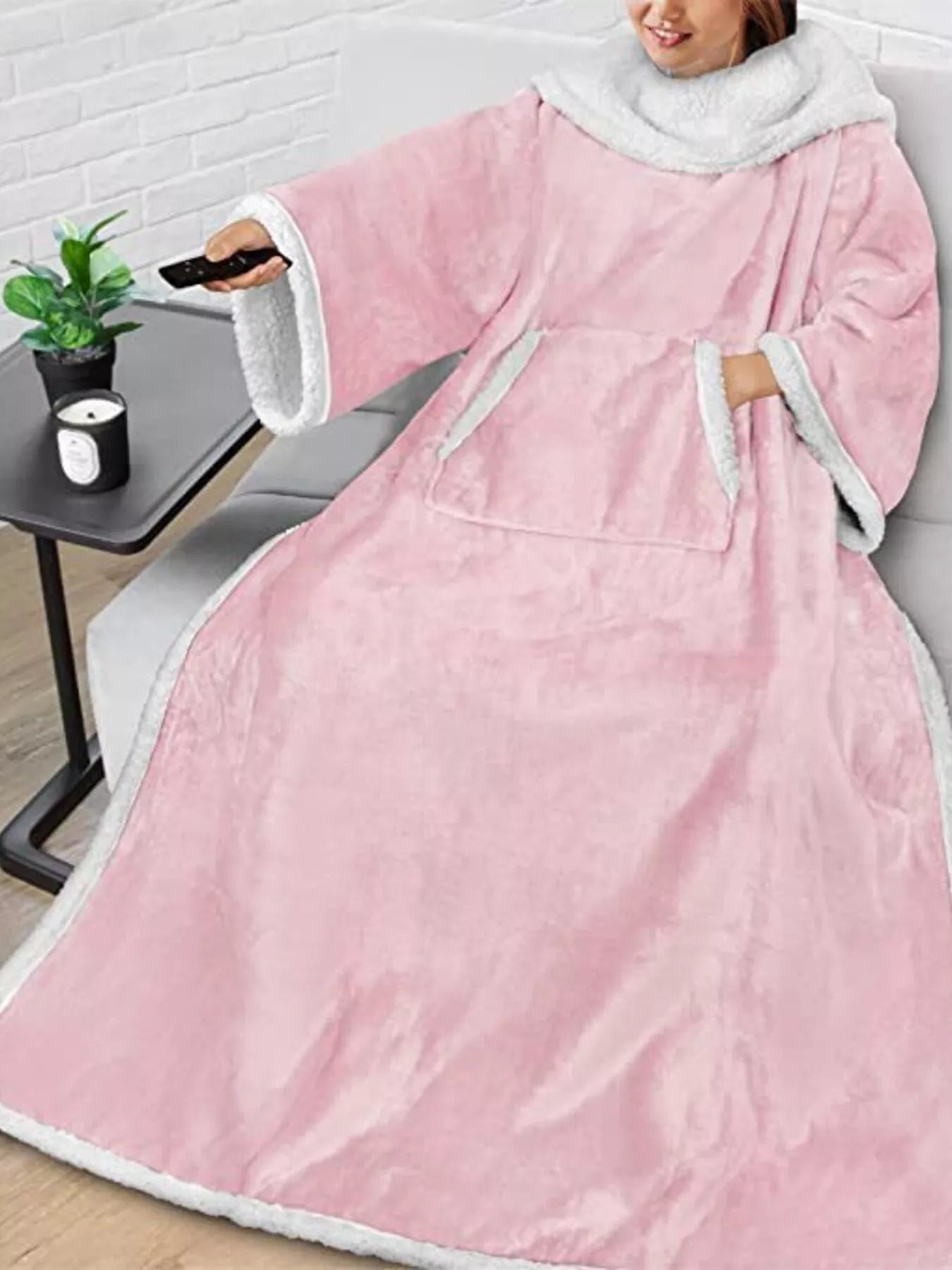Oversized Wearable Blanket Hoodie Lounge Nightgown - Pink One Size