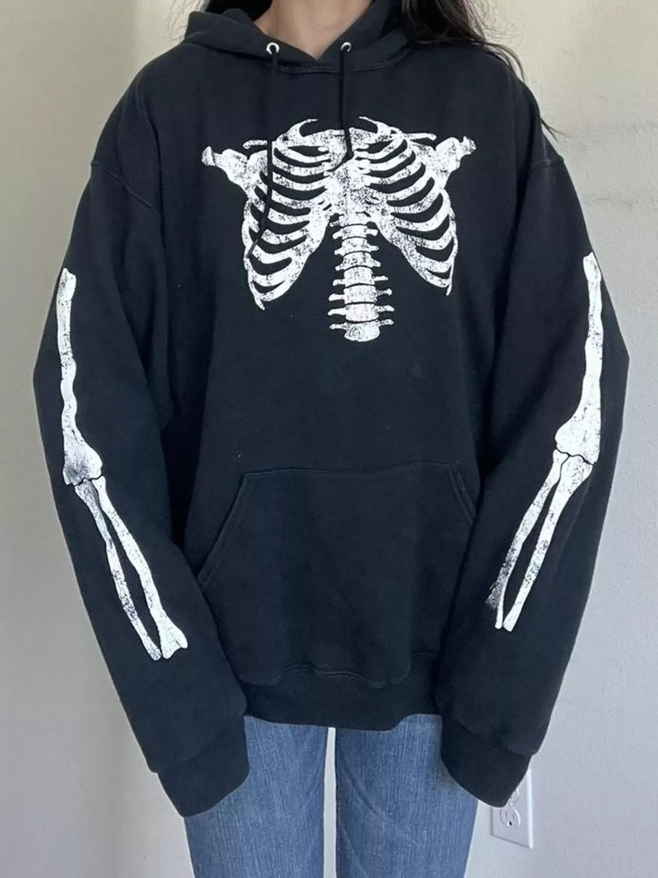 Drawstring Skeleton Long Sleeve Hoodie -