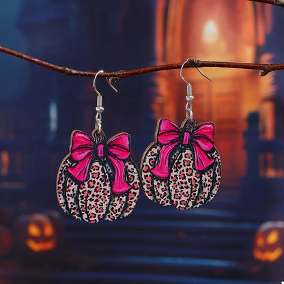 Pumpkin Leopard Print Bow Earrings - Hot Pink One Size