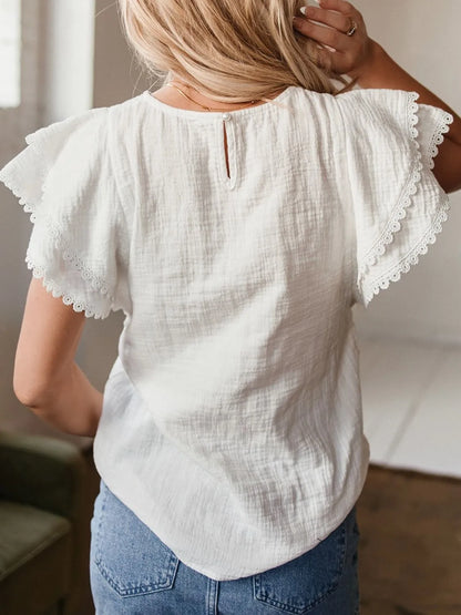 Crinkled Layered Ruffled Flutter Sleeve Blouse -