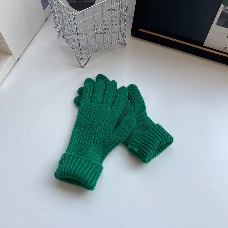 Warm Knitted Winter Gloves - Mars Green One Size
