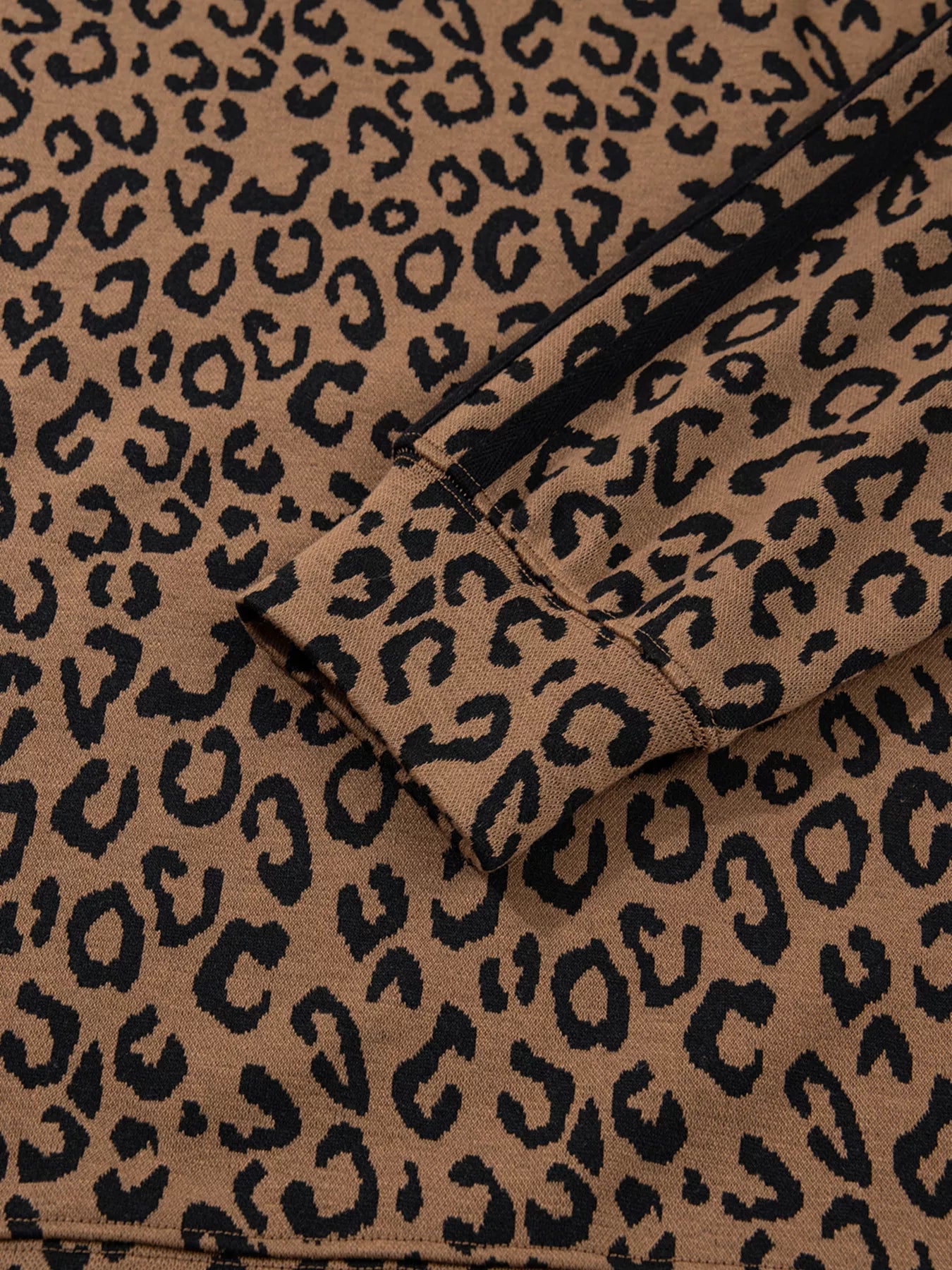 Striped Trim Leopard Long Sleeve Top Drawstring Pant Set -