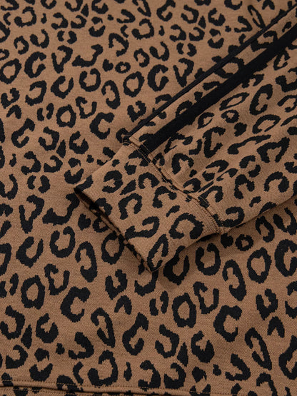 Striped Trim Leopard Long Sleeve Top Drawstring Pant Set -