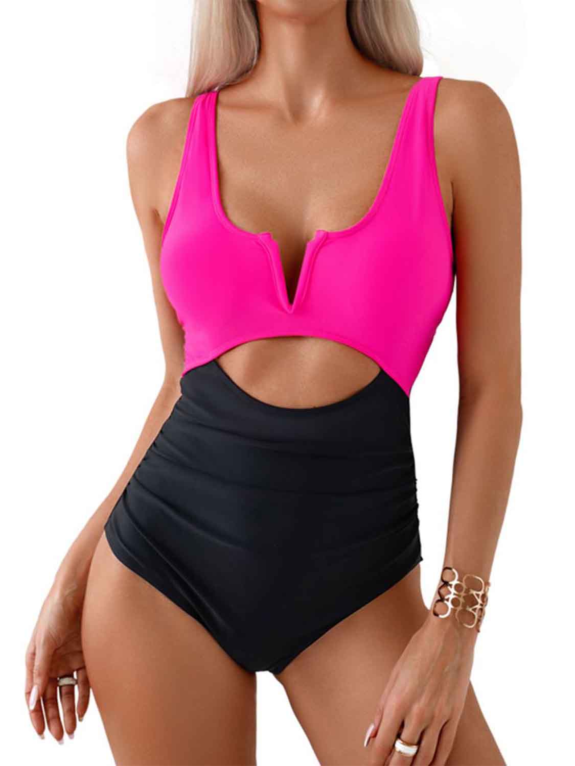 Tied Cutout Contrast One-Piece Swimwear | AdoreStarr