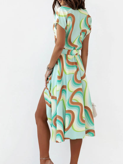 Printed Button Front Midi Dress -