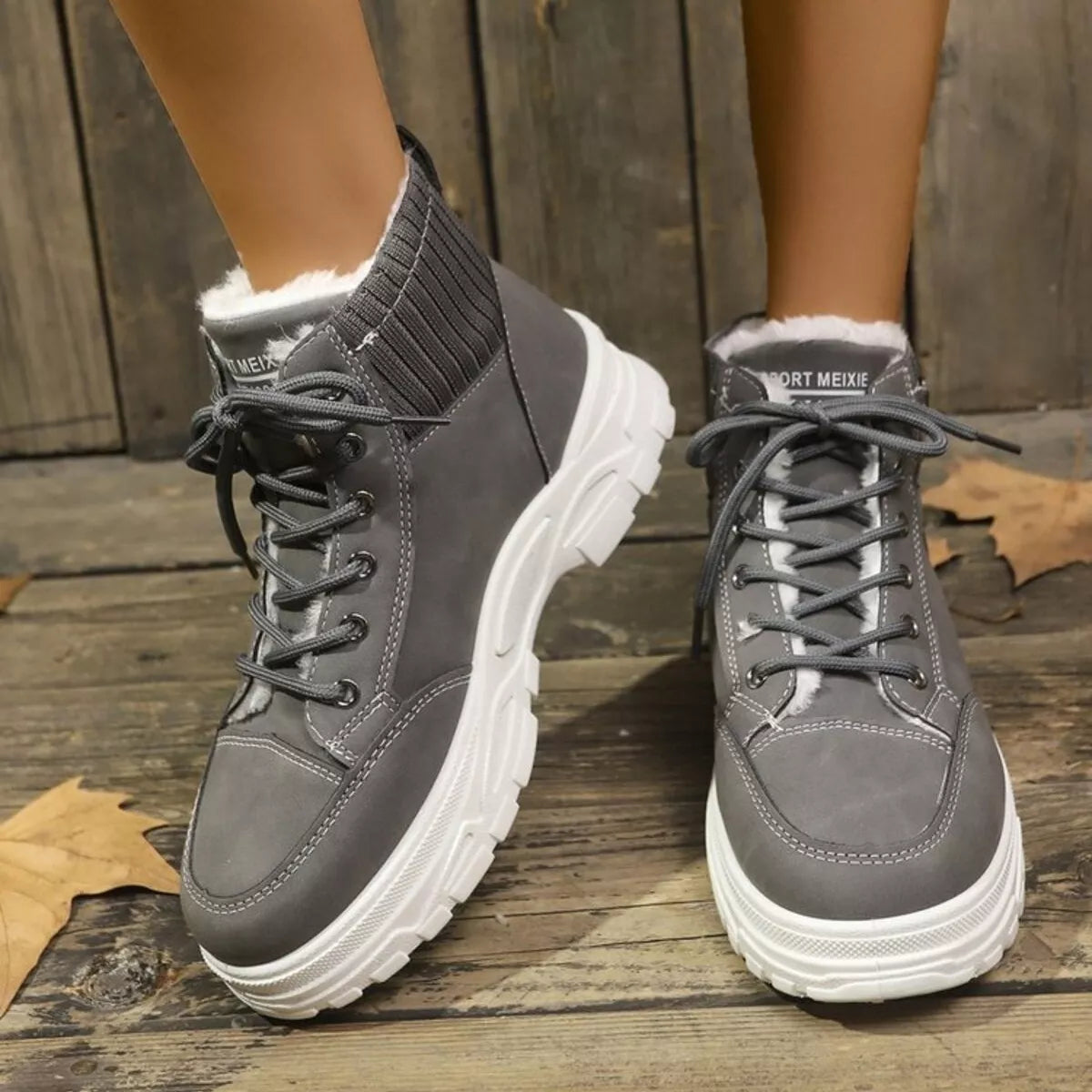 Plush Lining Lace Up Boots -