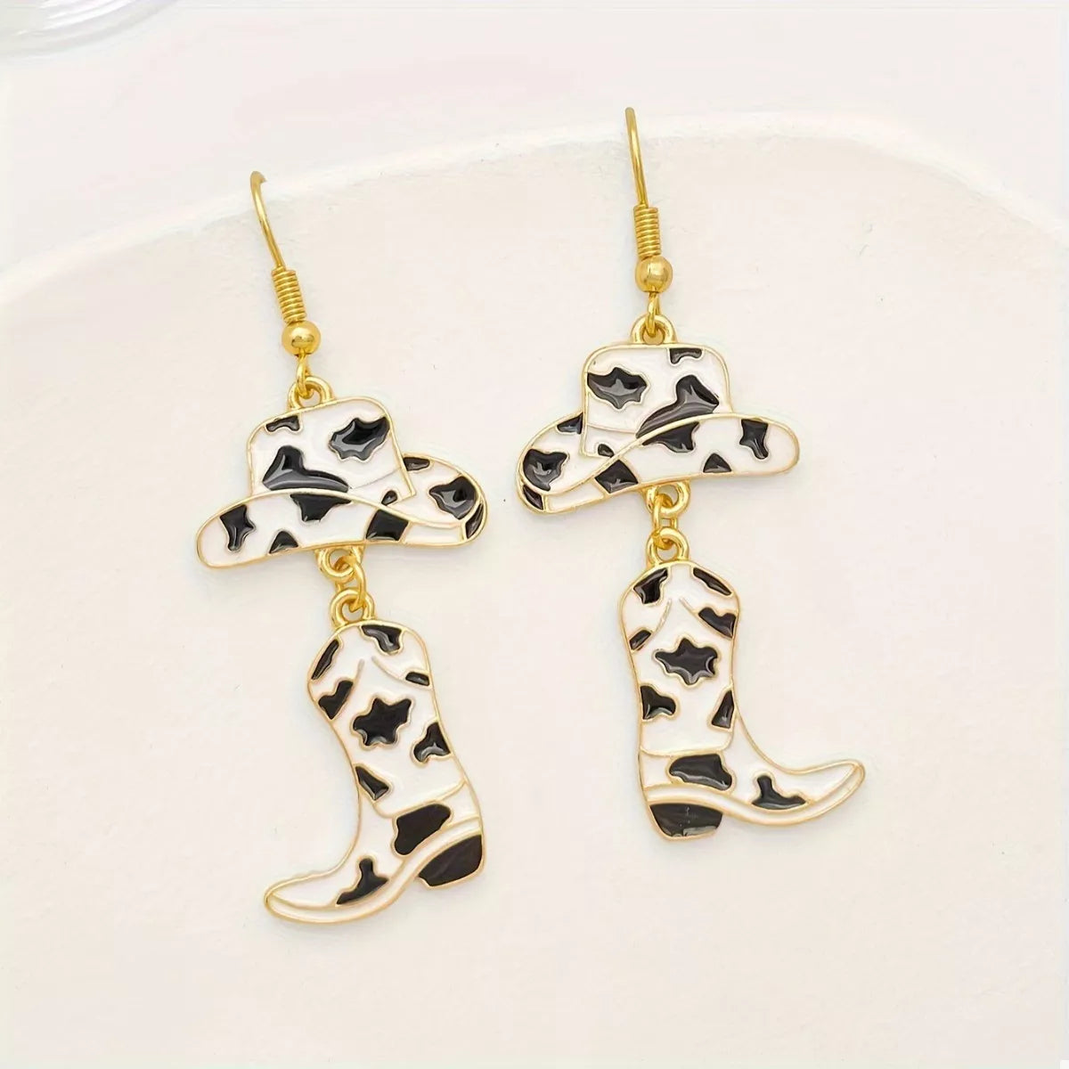 Cowboy Hat and Boot Dangle Earrings - Black One Size