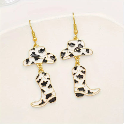 Cowboy Hat and Boot Dangle Earrings - Black One Size