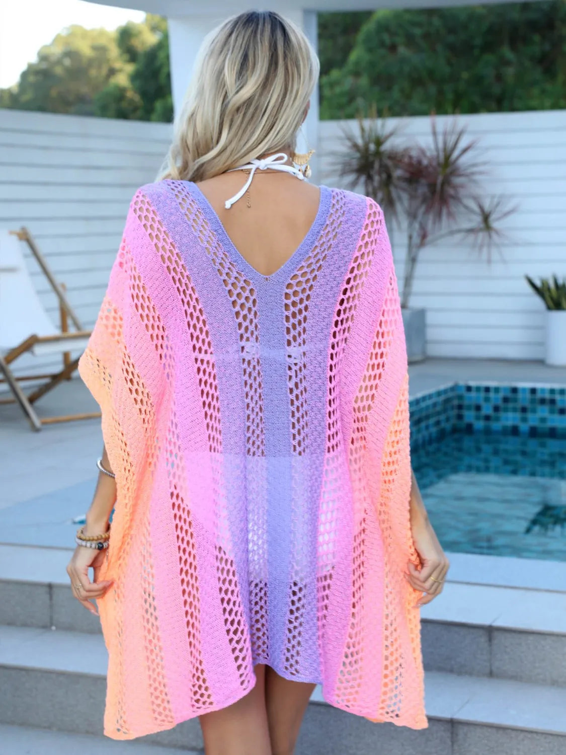 Rainbow Gradient Crochet Beach Cover-Up -