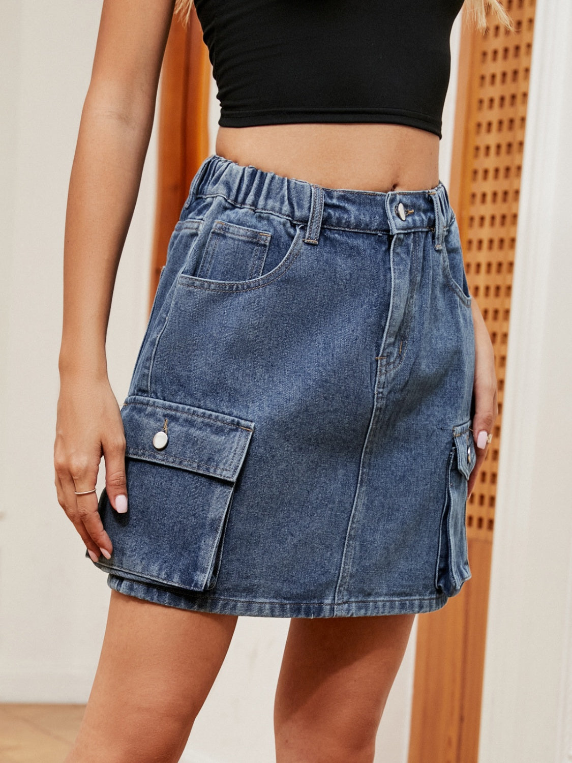 High Waist Denim Skirt - Dark Blue