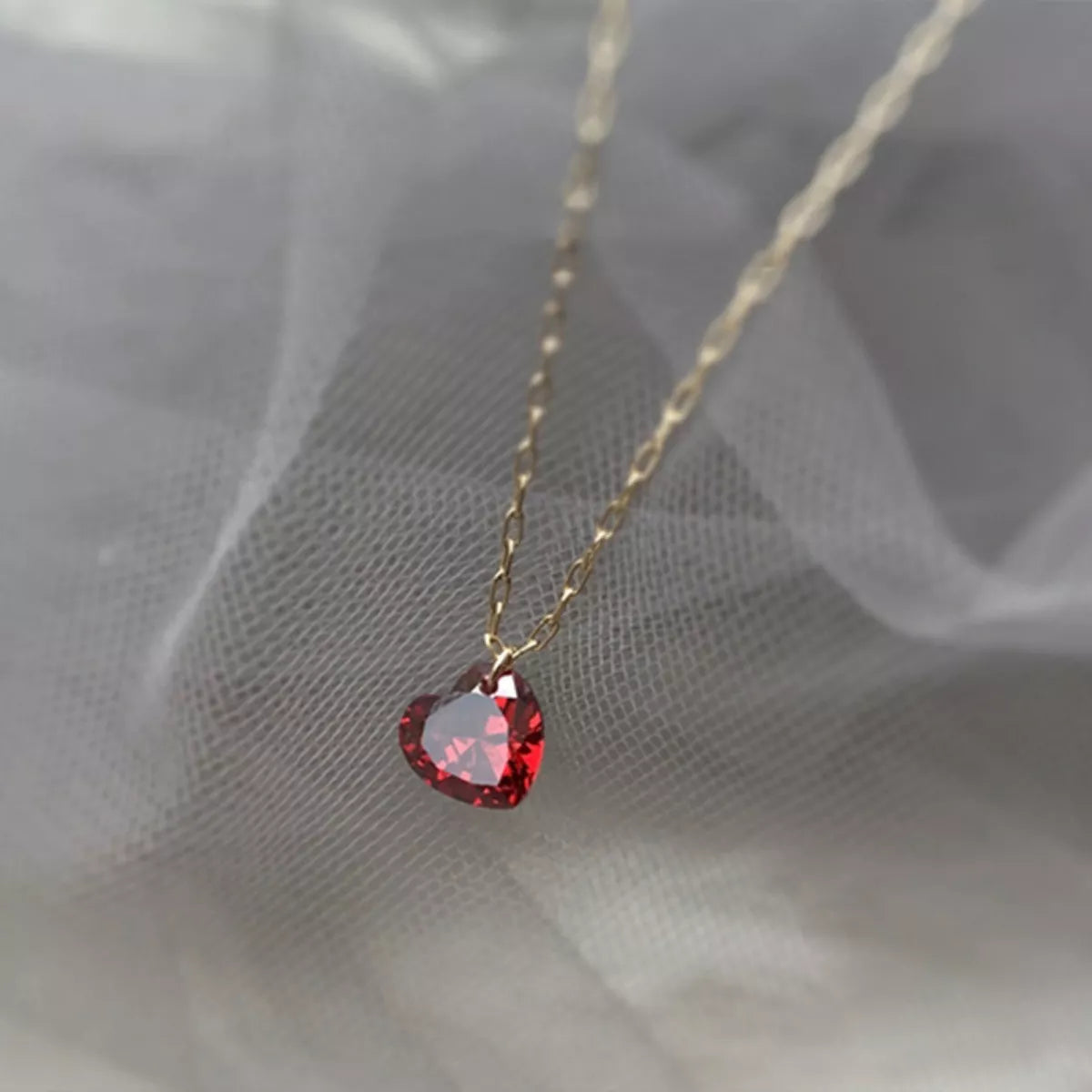 Sterling Silver Zircon Heart Necklace -