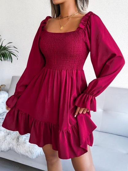 Smocked Flounce Sleeve Square Neck Dress | AdoreStarr