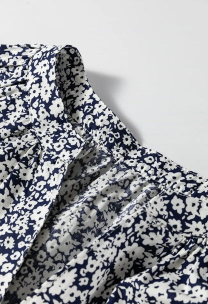 Floral Print Notched Long Sleeve Blouse -