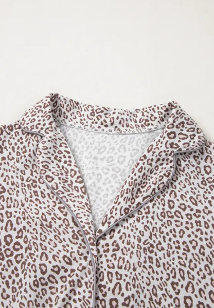 Leopard Long Sleeve Top and Pants Lounge Set -