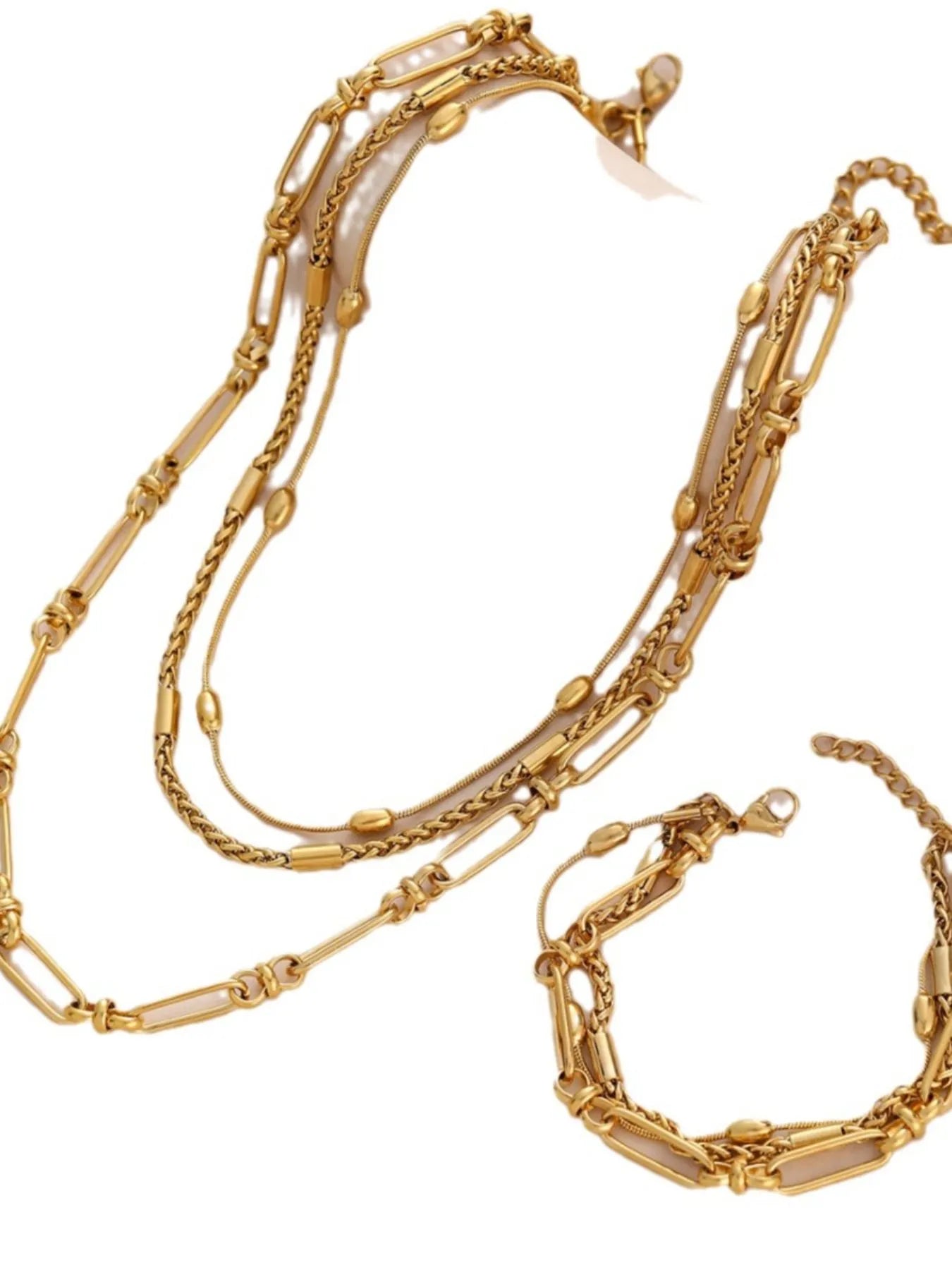Layered Chain Necklace and Bracelet Jewelry Set -