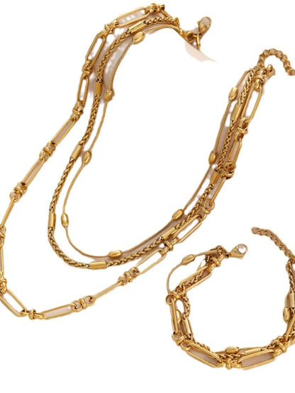 Layered Chain Necklace and Bracelet Jewelry Set -