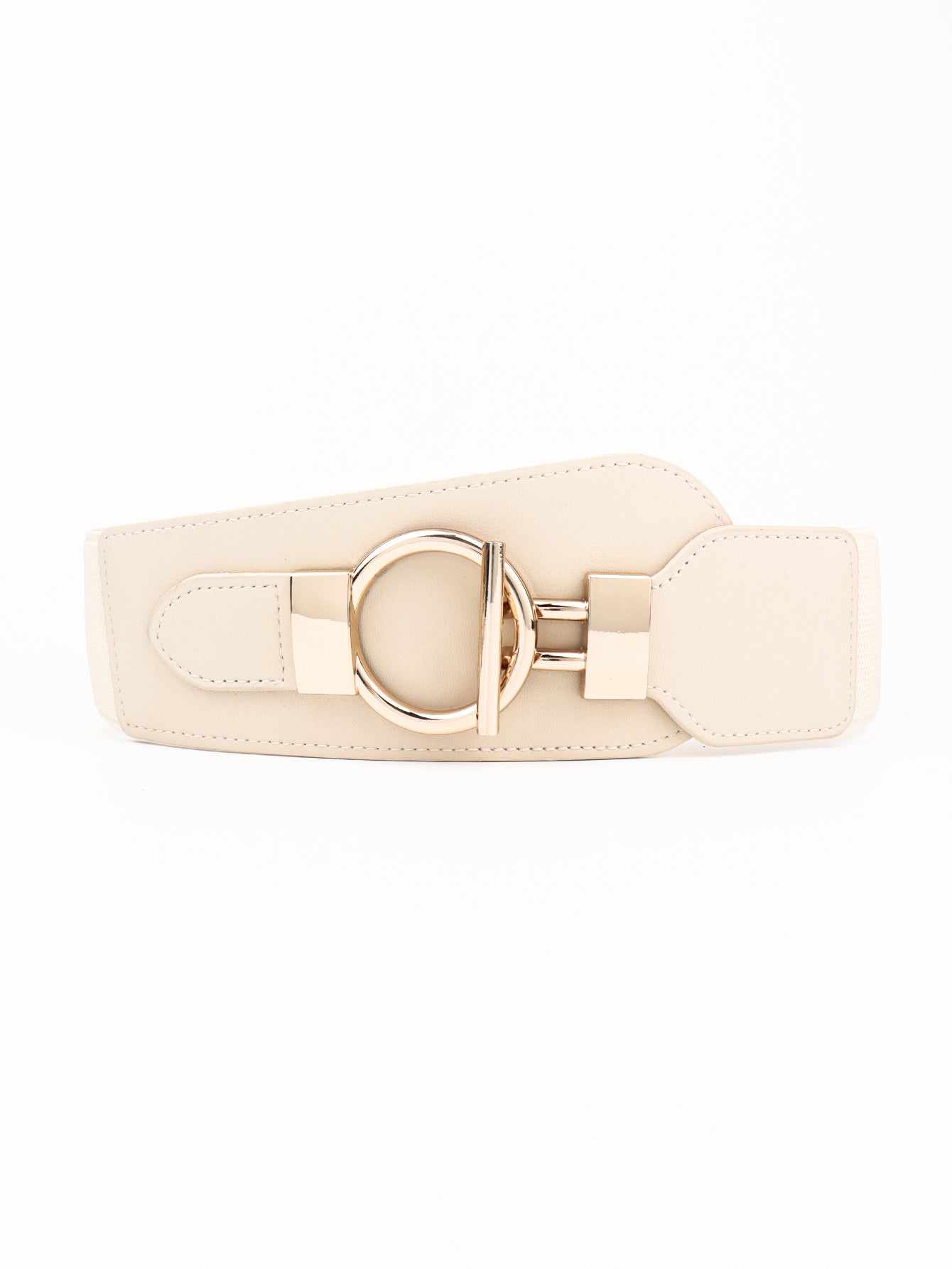 PU Elastic Wide Belt with Alloy Buckle - Cream One Size