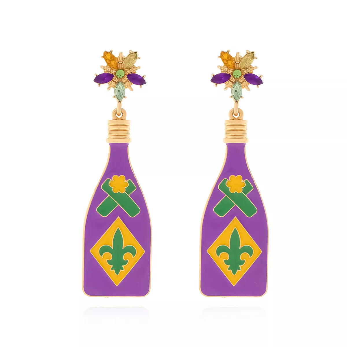 Mardi Gras Bottle Dangle Earrings -
