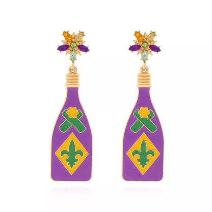 Mardi Gras Bottle Dangle Earrings -