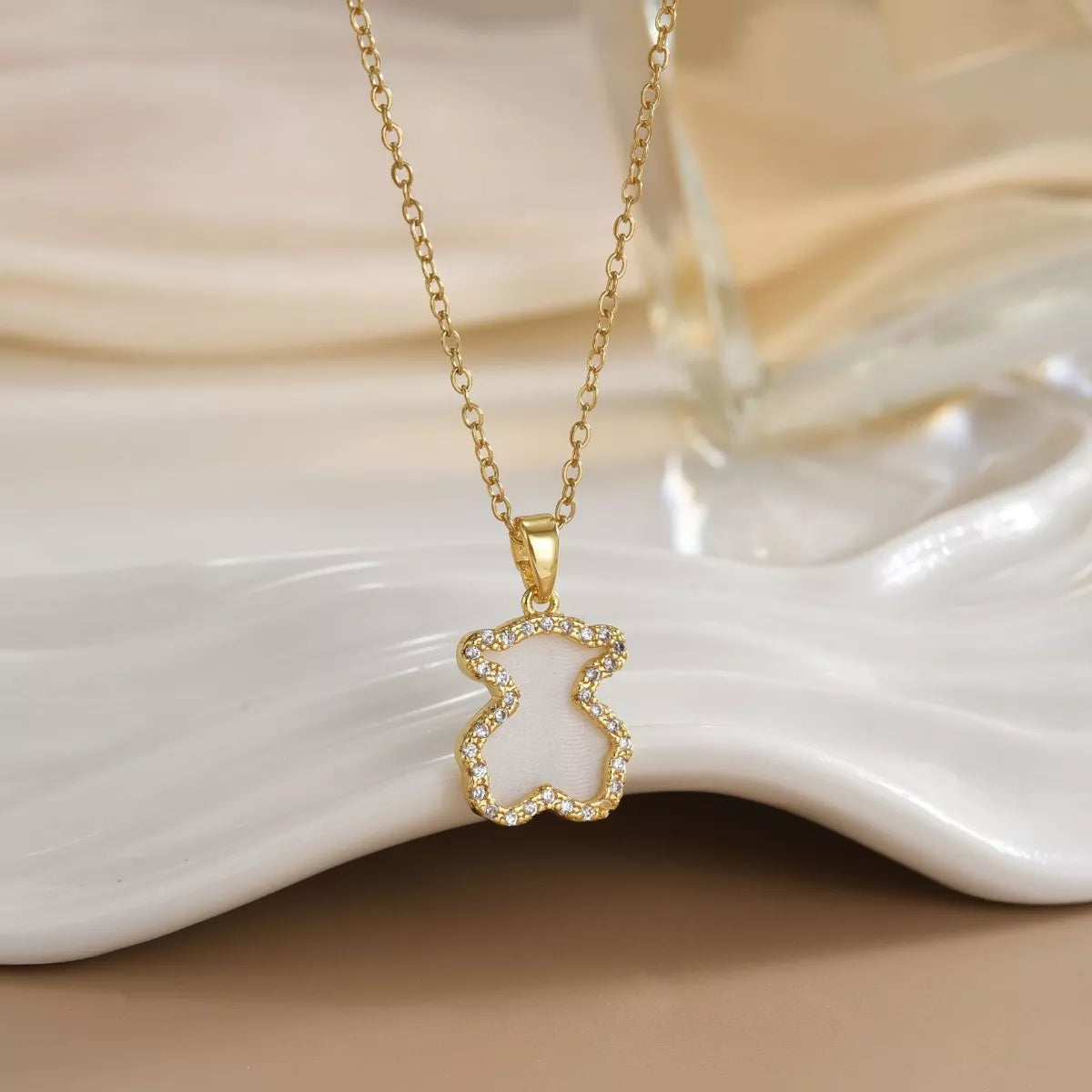 Bear Pendant Necklace - Ivory One Size