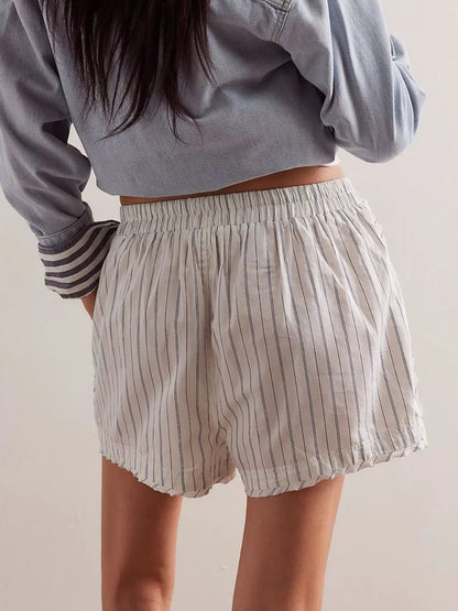 Striped Elastic Waist Shorts -