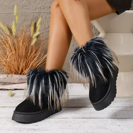 Fuzzy Trim Platform Ankle Boots -