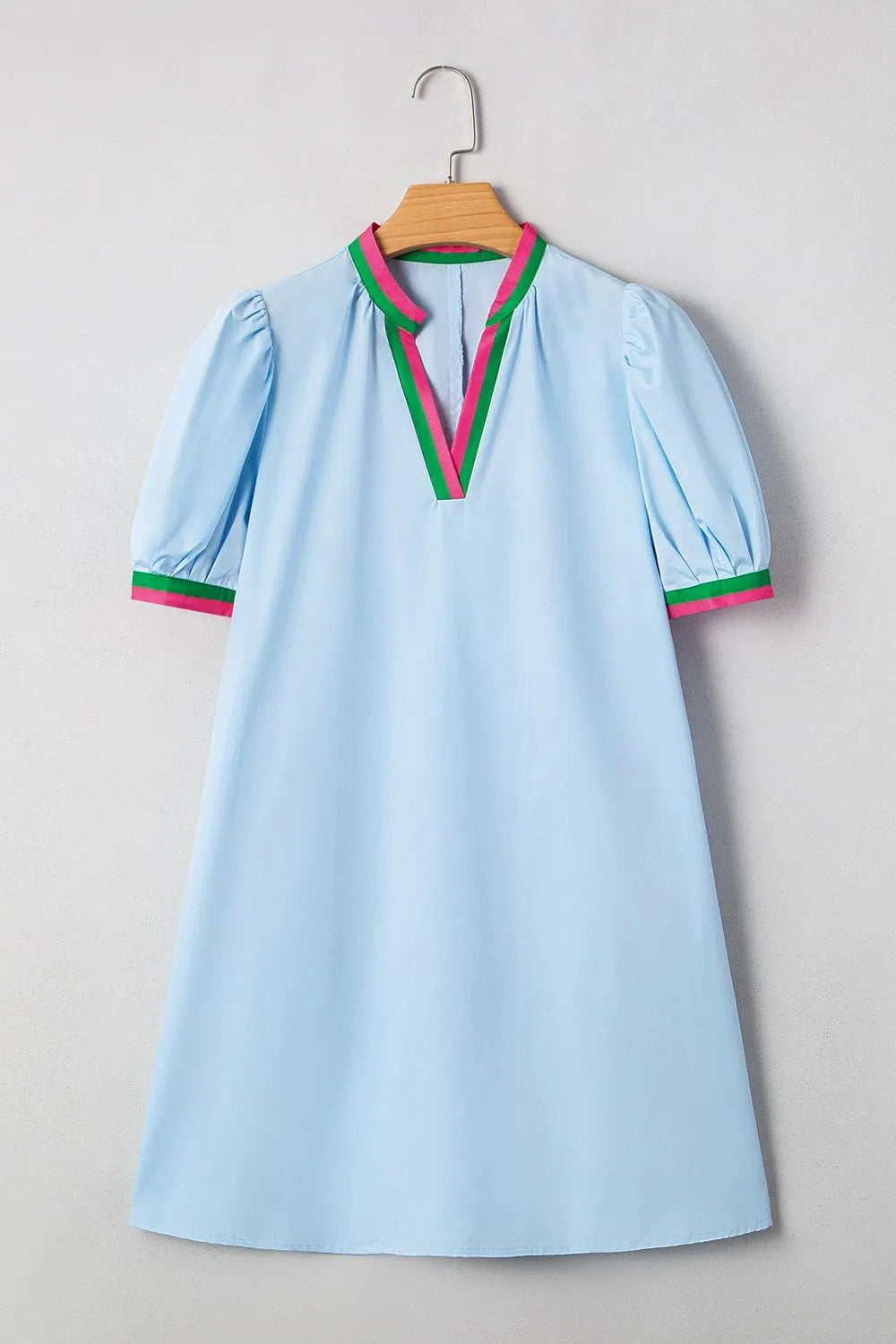 Notched Puff Sleeve Swing Dress -