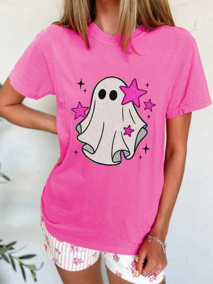 Ghost Graphic Round Neck T-Shirt - Hot Pink