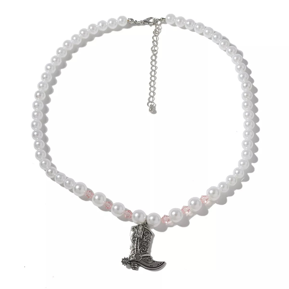 Pearl Beaded Cowboy Boot Necklace -