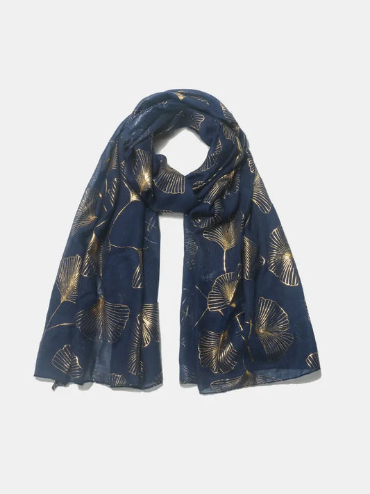 Ginkgo Leaf Polyester Scarf - Dark Navy One Size
