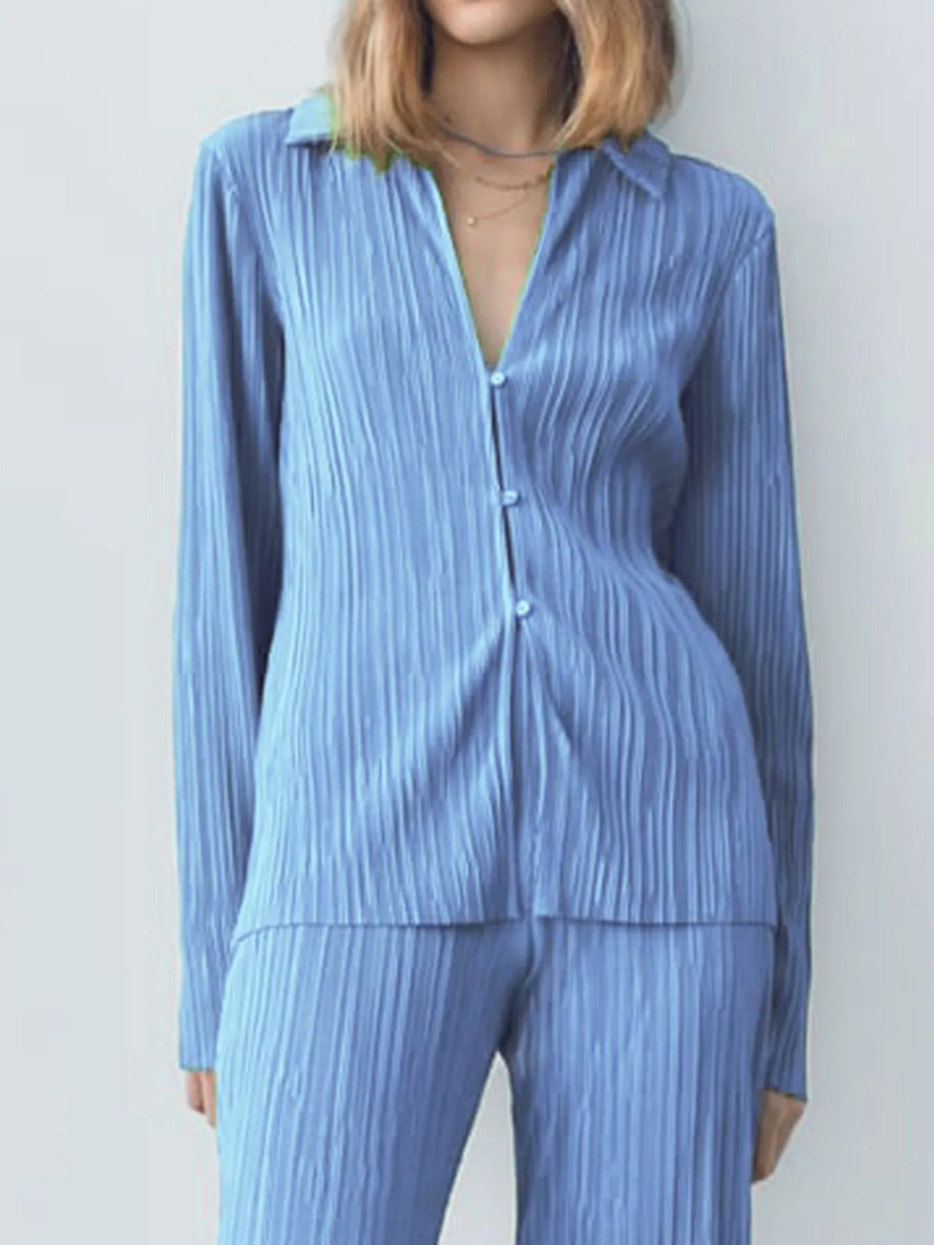 Texture Long Sleeve Top and Pants Lounge Set -