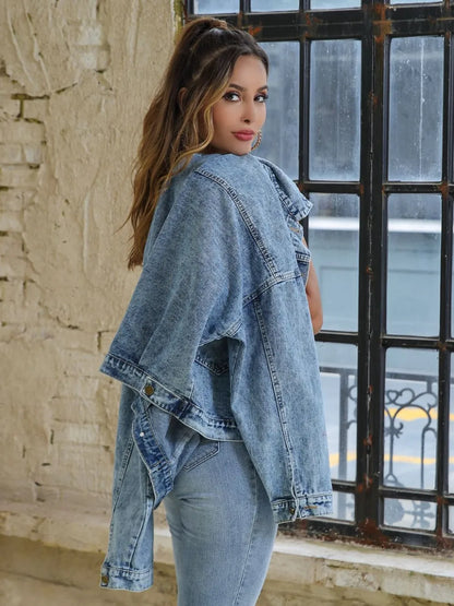 Button Down Drop Shoulder Denim Jacket -