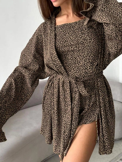Leopard Cami Cardigan and Shorts 3-Piece Set -