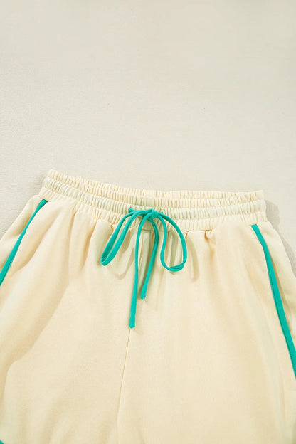 Contrast Round Neck Top and Shorts Set -