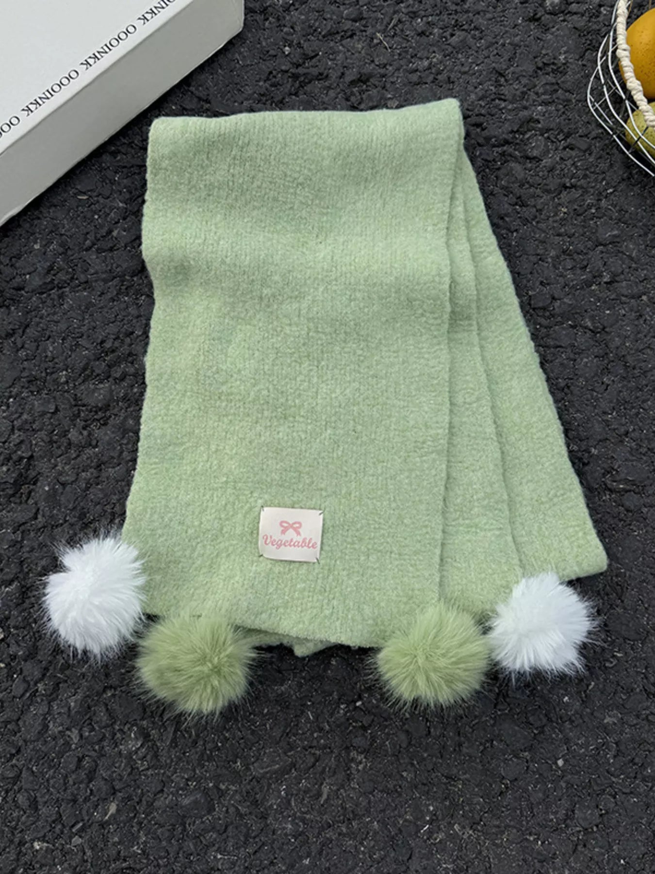 Pom-Pom Scarf - Green One Size